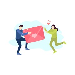 man send love letter message to women couple people character flat design vector illustration