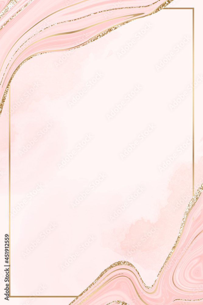 Wall mural rectangle gold frame on a pink fluid patterned background vector
