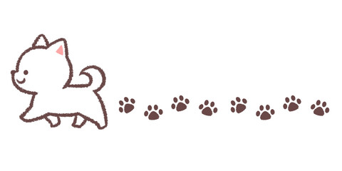 Fototapeta premium 歩く白柴犬と足跡のライン