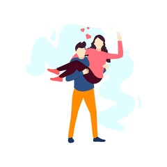 man carrying woman fall in love dating couple romance people character flat design vector illustration