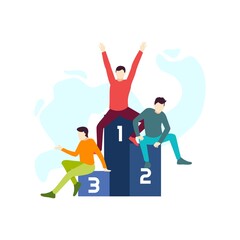 man sit on the competition stage podium people character flat design vector illustration