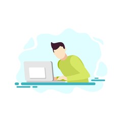 man is working on a project using laptop people character vector illustration flat design
