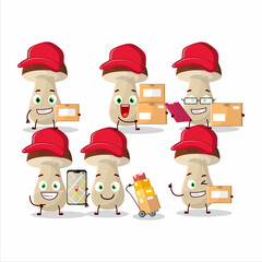 Cartoon character design of boletus edulis working as a courier