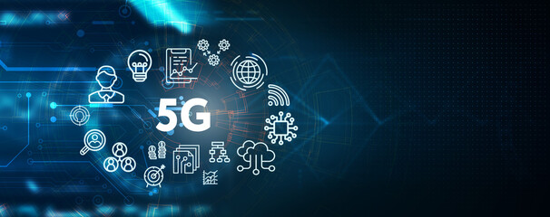 The concept of 5G network, high-speed mobile Internet, new generation networks. Business, modern technology, internet and networking concept.