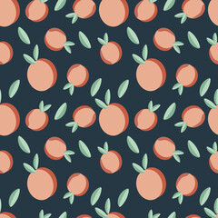 Peach vector ilustration seamless patern with blue background.Great for textile,fabric,wrapping paper,and any print. 