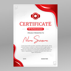 Fototapeta premium Modern Wavy Portrait certificate template. White and red background vector illustration. Elegant certificate for excellence, achievement, appreciation, Graduation, etc.