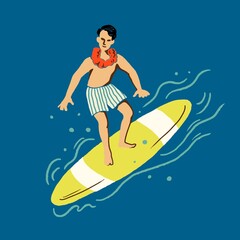 Obraz premium Tropical surfer sticker vector in summer vacation theme