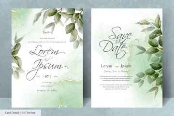 Set of Elegant Wedding invitation Template with Hand drawn floral and watercolor background