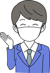 マスクをして接客をする若いビジネスマン