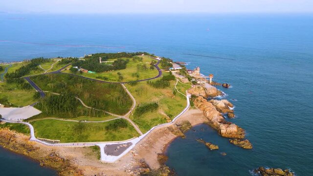 Aerial photography of the coastline scenery of Qingdao, China