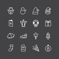 Collection of Christmas ornament icons on black background. flat white line design vector