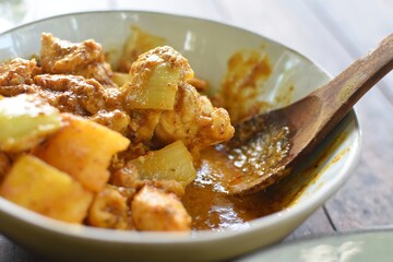 Massaman or matsaman curry is a spicy muslim curry in a thai-style, this curry is most commonly made with chicken.