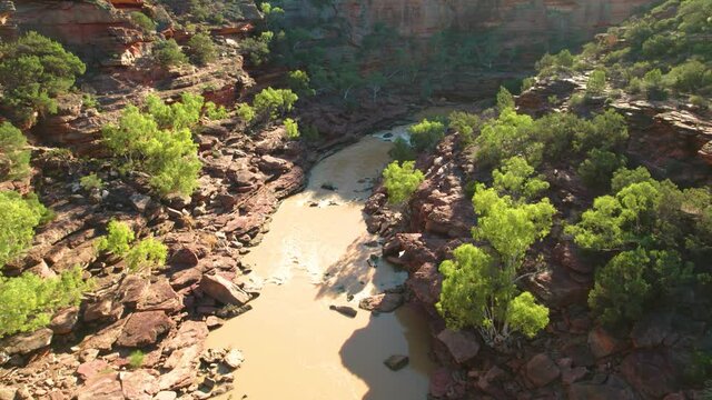 Aerial Australia Outback Z bend gorge canyon Kalbarri national park
