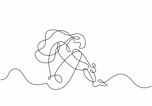 recommend clip art: Sad girl sitting continuous line drawing, minimalist hand drawn of woman feeling bad and sad.