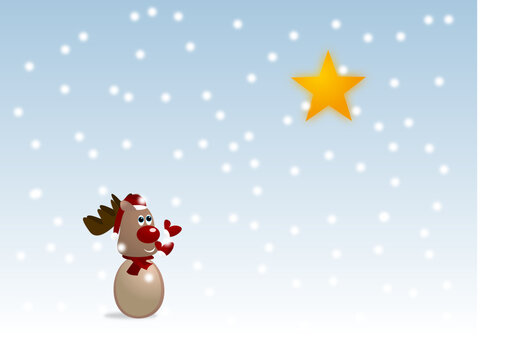 Rentier Rudolph im Schnee mit Stern