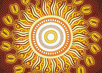 Yellow aboriginal dot art background