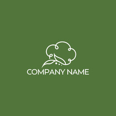 two leaves on a curly branch. minimalistic logo in one line.