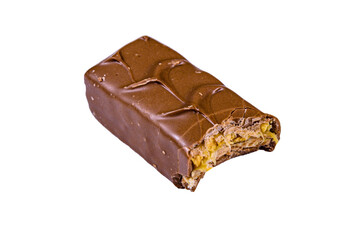 Bitten milk chocolate bar isolated on a white background