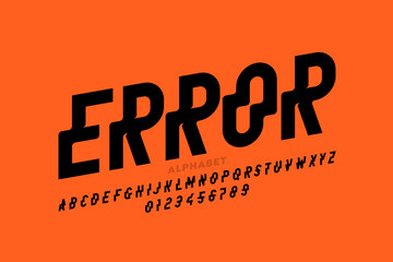 Distrorted style font, typography design, alphabet letters and numbers vector illustration