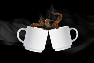 cup of coffee with smoke, Realistic mug mock up template illustration Easy to change colors. smoke background, coffee spill.