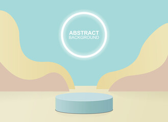 3d Stage background. Platform in form of cylinder for presenting and presenting best products. 3d rendering with podium, abstract shapes and light. Minimalistic vector illustration for banners