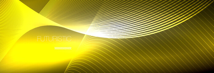 Abstract neon glowing light in the dark with waves. Shiny magic energy and motion concept, vector abstract wallpaper background