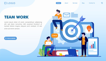 teamwork and collaboration, target business, achievement, goal, success, landing page flat illustration vector template