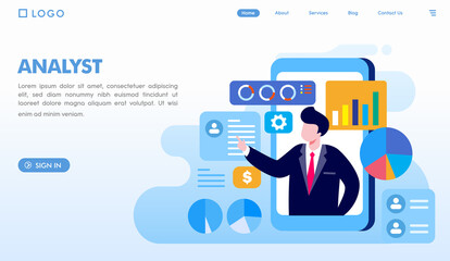 business analyst concept, entrepreneur, online business, audit analytic, landing page flat illustration vector