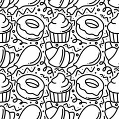 seamless pattern doodles of delicious food