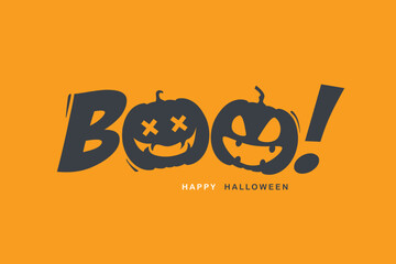 Halloween message Boo! on Orange background.