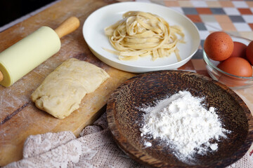 The making of homemade noodle. 