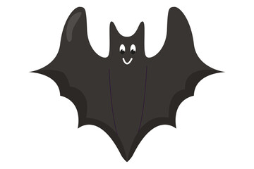 Cute cartoon black bat. Halloween decoration. Flat Vector illustration isolated on white background