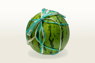 Uncut Watermelon with Net White Background