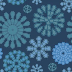 Snowflakes pattern. Background. Seamless picture. Winter Falling. Snowfall on a frosty night. Cartoon flat style. Cool backdrop. Vector