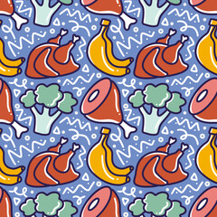 Obraz premium colorful seamless pattern doodles of some food