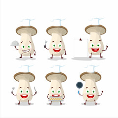 Cartoon character of king trumpet with various chef emoticons