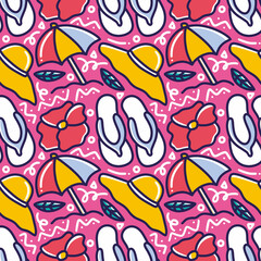 colorful seamless summer pattern with beach elements