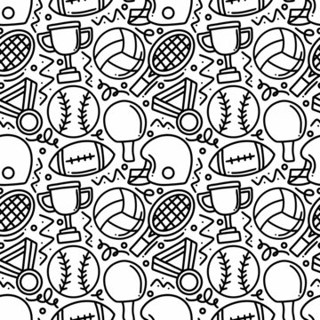 seamless doodles of sports elements