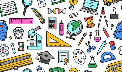 School tools seamless pattern. Education, science concept. Concept of school background. Office Supplies