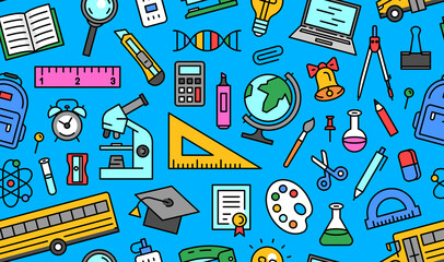 School tools seamless pattern. Education, science concept. Concept of school background. Office Supplies
