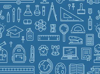 School tools seamless pattern. Education, science concept. Concept of school background. Office Supplies
