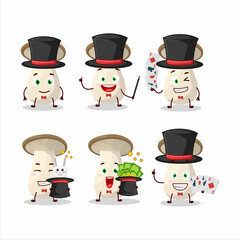 A king trumpet Magician cartoon character perform on a stage