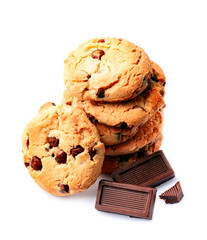 Homemade cookies with chocolate on white backgrounds