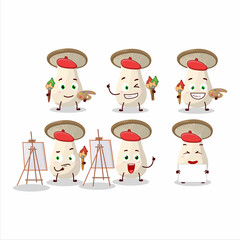 Artistic Artist of king trumpet cartoon character painting with a brush