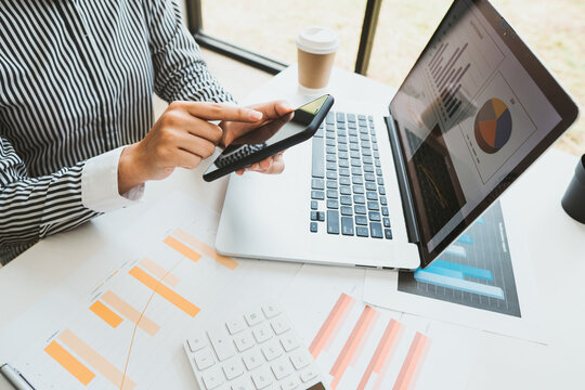 Work using mobile phone typing computer mobile chat laptop contact us at workplaces, planning ideas investors internet searching, ideas connecting people.