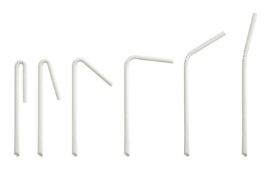 Biodegradable eco friendly white paper drinking straw mockup isolated on white background