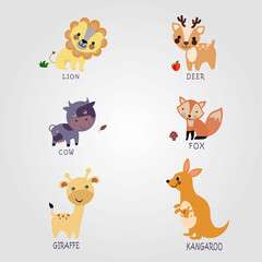 Cute animals set in cartoon flat style.
