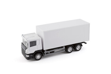 White cargo delivery truck miniature isolated on white background with clipping path