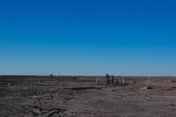 nature gas production at Aralcum desert as a bed of former Aral sea, Karakalpakstan, uzbekistan