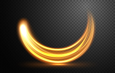 Elegant gold wavy line of light with a transparent pattern, isolated and easy to edit. Vector Illustration